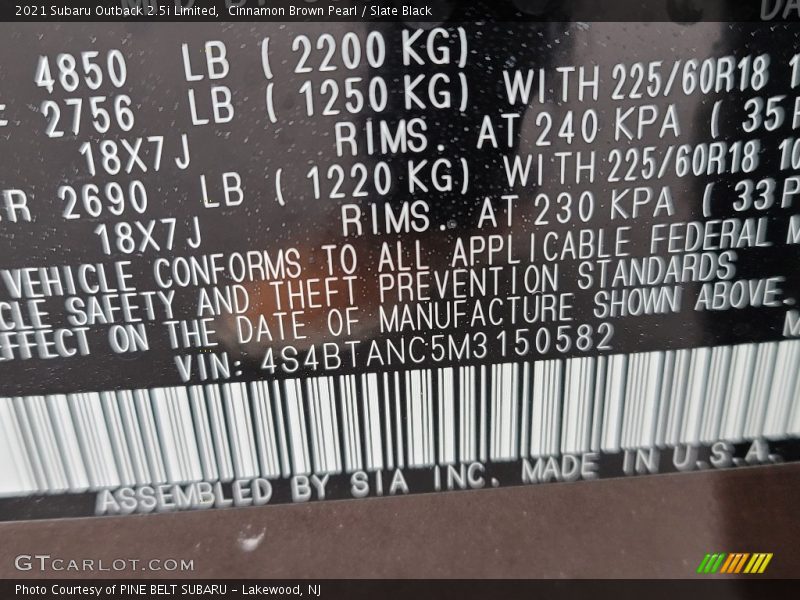 Cinnamon Brown Pearl / Slate Black 2021 Subaru Outback 2.5i Limited