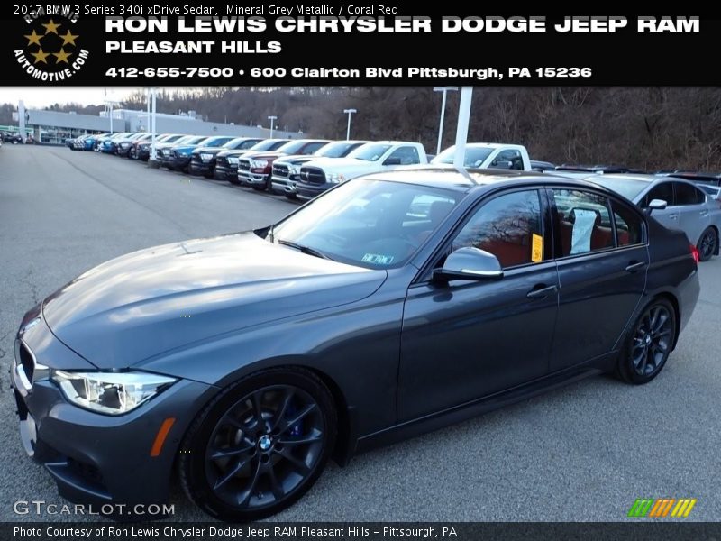 Mineral Grey Metallic / Coral Red 2017 BMW 3 Series 340i xDrive Sedan