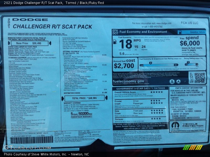  2021 Challenger R/T Scat Pack Window Sticker