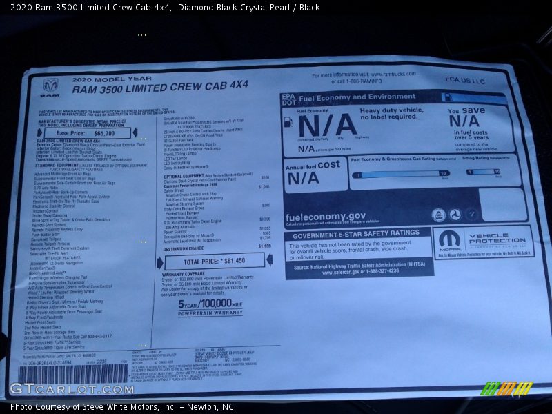 Diamond Black Crystal Pearl / Black 2020 Ram 3500 Limited Crew Cab 4x4