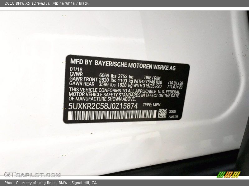 Alpine White / Black 2018 BMW X5 sDrive35i