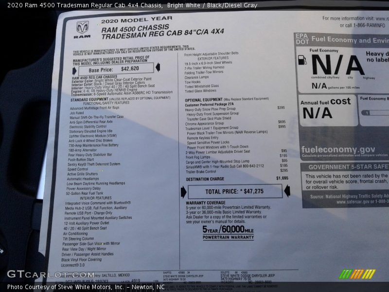 Bright White / Black/Diesel Gray 2020 Ram 4500 Tradesman Regular Cab 4x4 Chassis