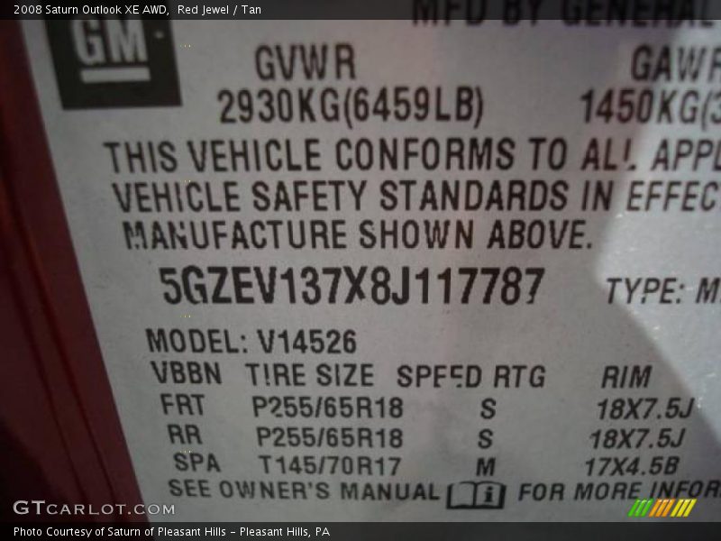 Red Jewel / Tan 2008 Saturn Outlook XE AWD