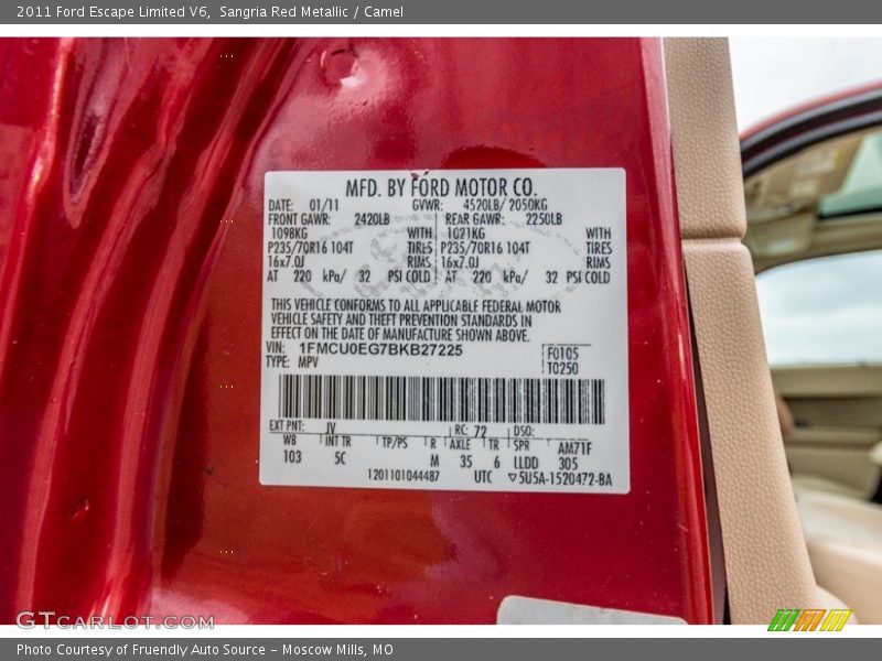 Sangria Red Metallic / Camel 2011 Ford Escape Limited V6