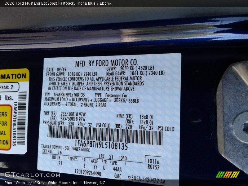 Kona Blue / Ebony 2020 Ford Mustang EcoBoost Fastback