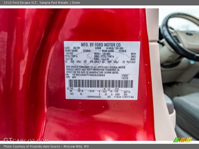 Sangria Red Metallic / Stone 2010 Ford Escape XLT