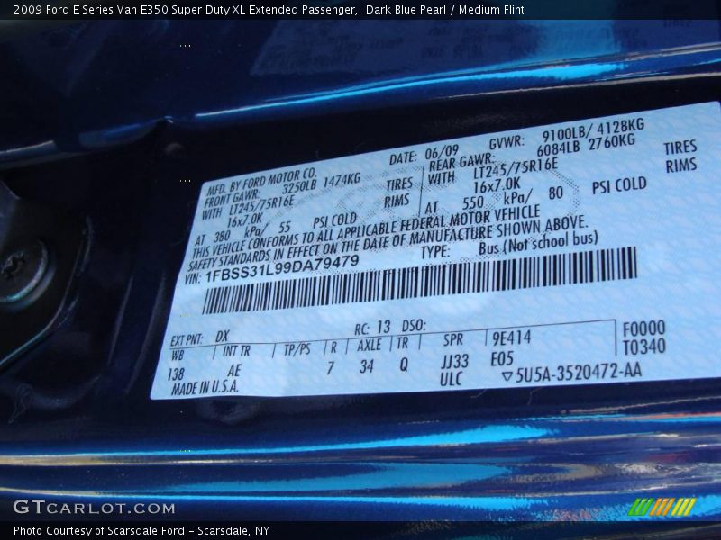 Dark Blue Pearl / Medium Flint 2009 Ford E Series Van E350 Super Duty XL Extended Passenger