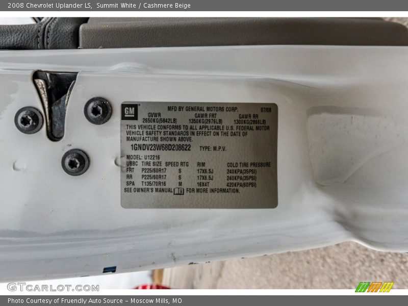 Summit White / Cashmere Beige 2008 Chevrolet Uplander LS