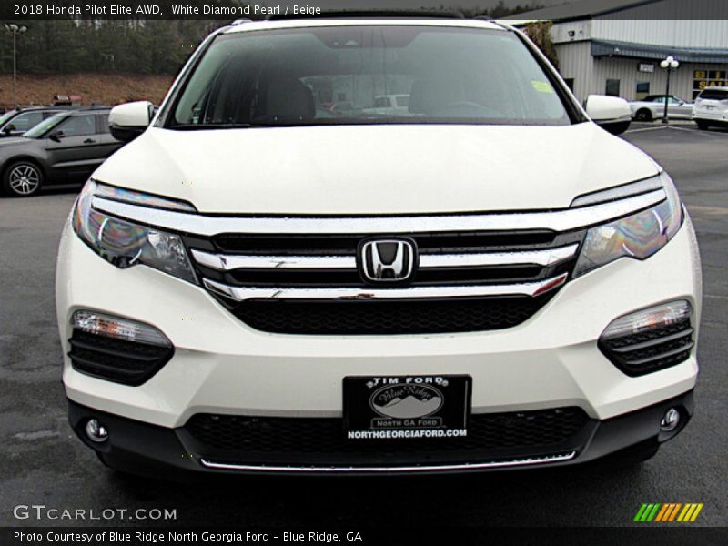 White Diamond Pearl / Beige 2018 Honda Pilot Elite AWD