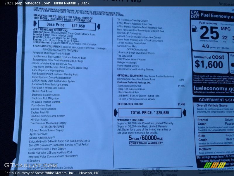 Bikini Metallic / Black 2021 Jeep Renegade Sport