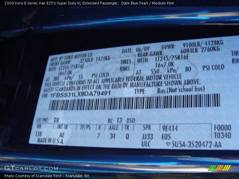 Dark Blue Pearl / Medium Flint 2009 Ford E Series Van E350 Super Duty XL Extended Passenger