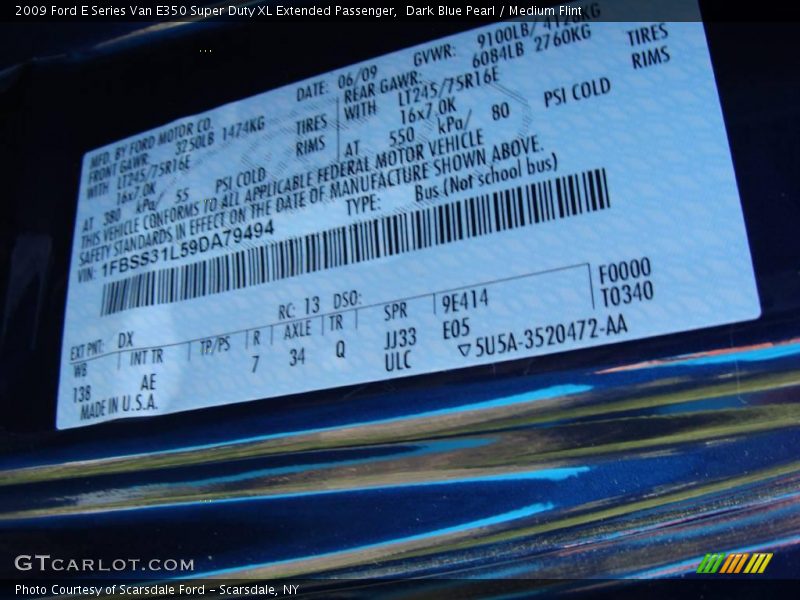 Dark Blue Pearl / Medium Flint 2009 Ford E Series Van E350 Super Duty XL Extended Passenger