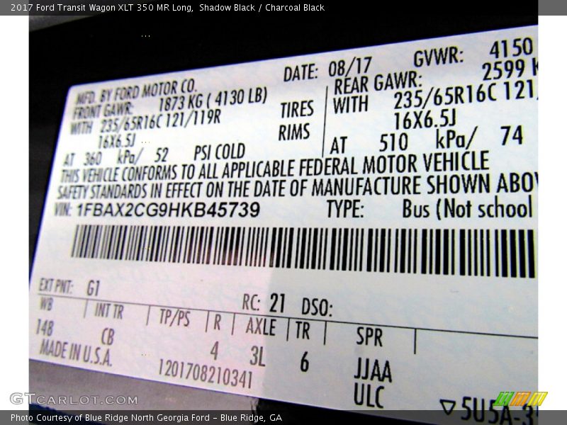 2017 Transit Wagon XLT 350 MR Long Shadow Black Color Code G1