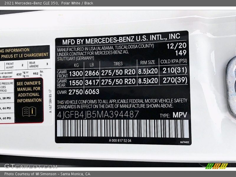 2021 GLE 350 Polar White Color Code 149