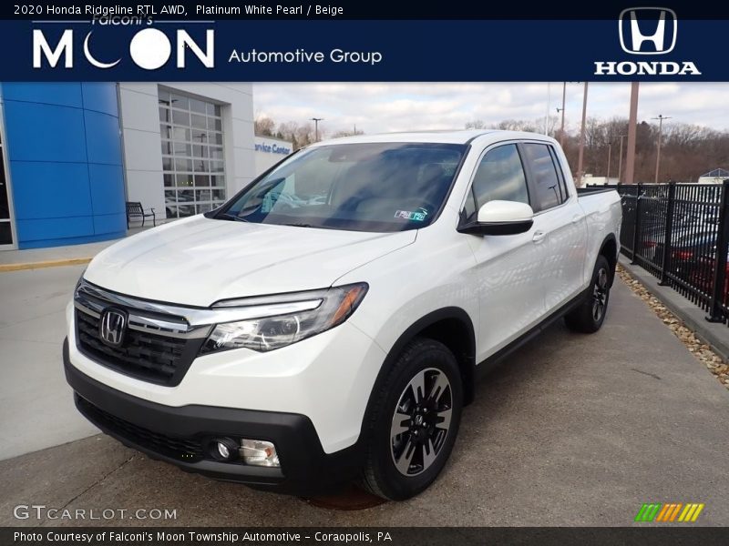 Platinum White Pearl / Beige 2020 Honda Ridgeline RTL AWD