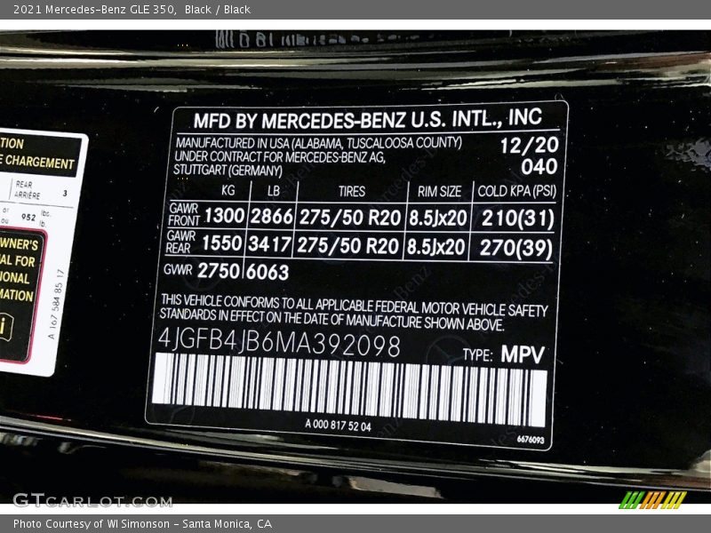 Black / Black 2021 Mercedes-Benz GLE 350