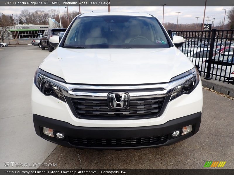 Platinum White Pearl / Beige 2020 Honda Ridgeline RTL AWD