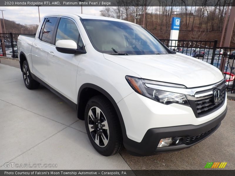 Platinum White Pearl / Beige 2020 Honda Ridgeline RTL AWD