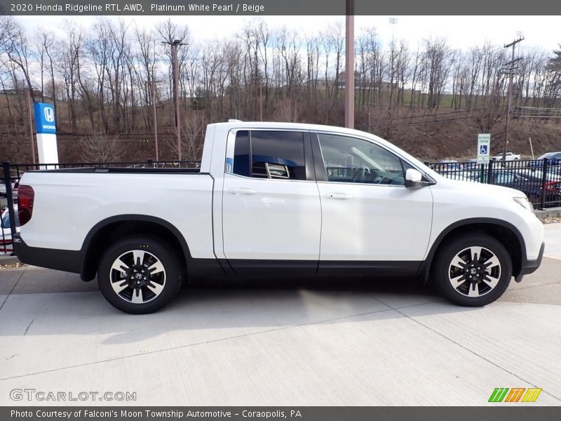 Platinum White Pearl / Beige 2020 Honda Ridgeline RTL AWD