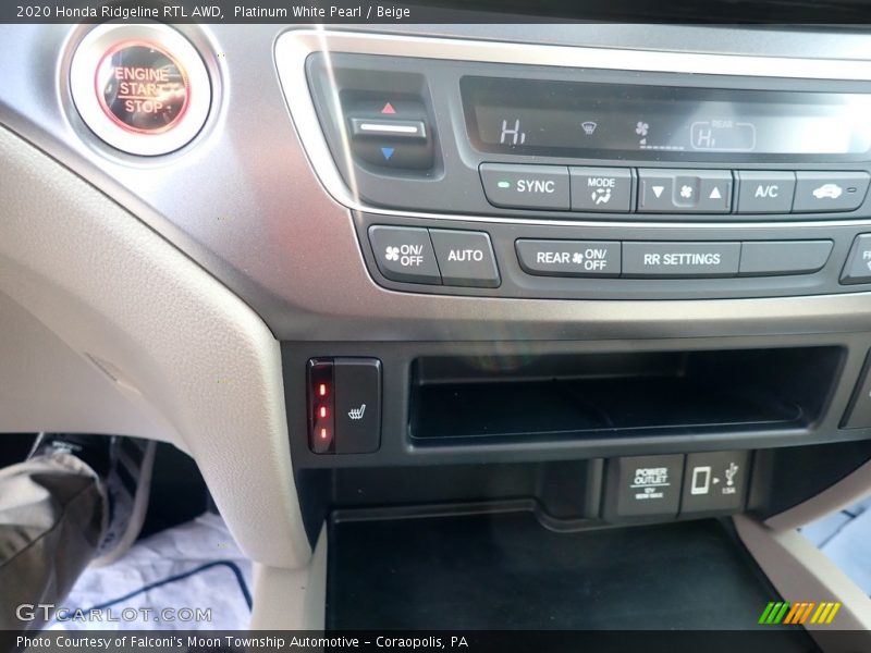 Platinum White Pearl / Beige 2020 Honda Ridgeline RTL AWD