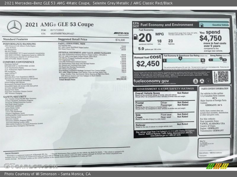  2021 GLE 53 AMG 4Matic Coupe Window Sticker