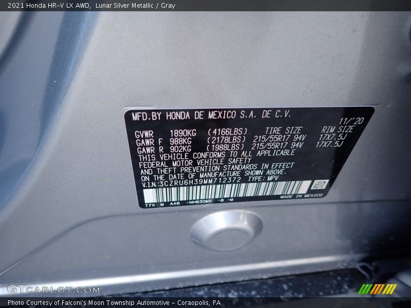 Lunar Silver Metallic / Gray 2021 Honda HR-V LX AWD