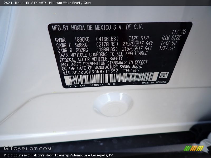 Platinum White Pearl / Gray 2021 Honda HR-V LX AWD