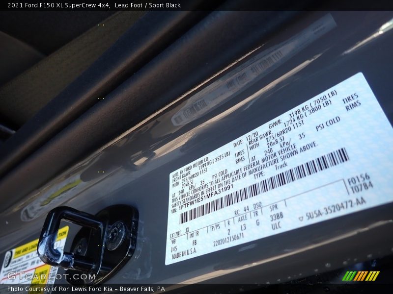 2021 F150 XL SuperCrew 4x4 Lead Foot Color Code JX
