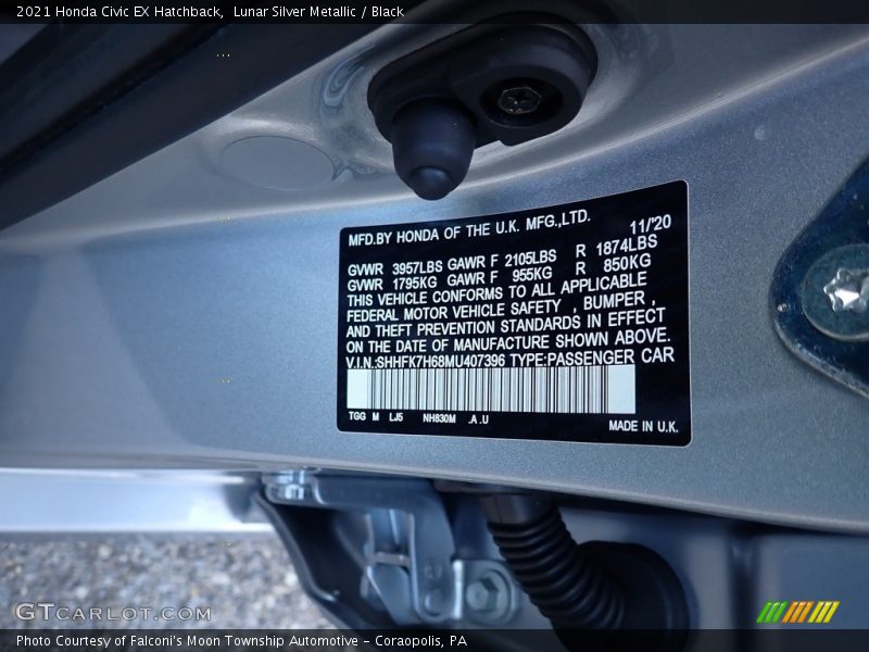 Lunar Silver Metallic / Black 2021 Honda Civic EX Hatchback