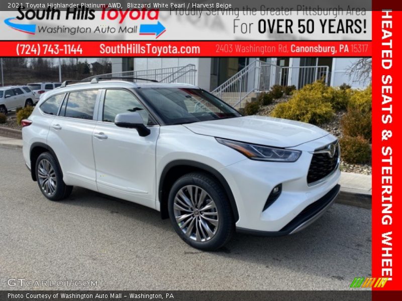 Blizzard White Pearl / Harvest Beige 2021 Toyota Highlander Platinum AWD