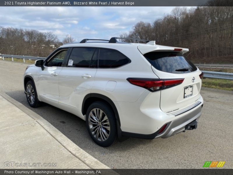 Blizzard White Pearl / Harvest Beige 2021 Toyota Highlander Platinum AWD