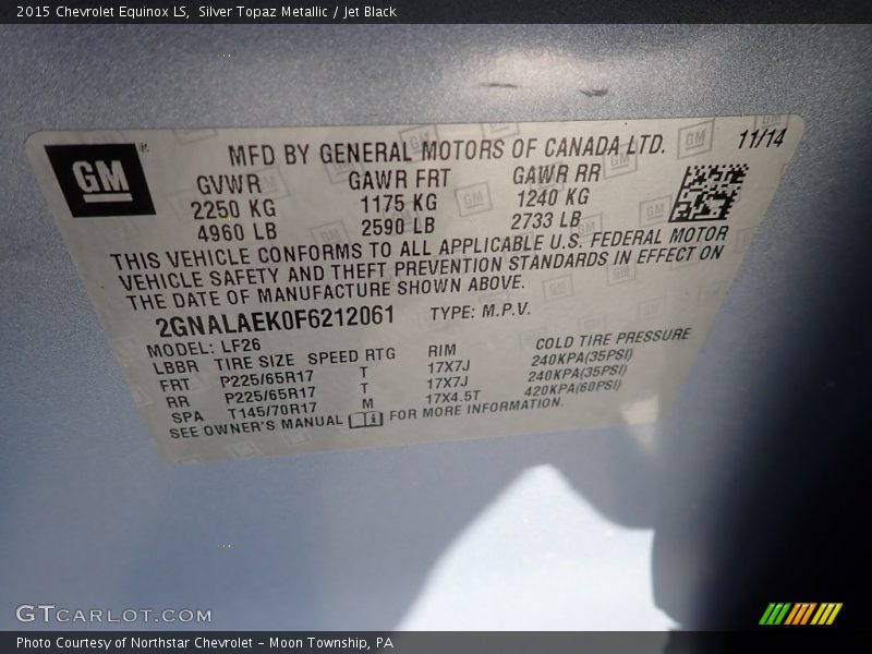 Silver Topaz Metallic / Jet Black 2015 Chevrolet Equinox LS