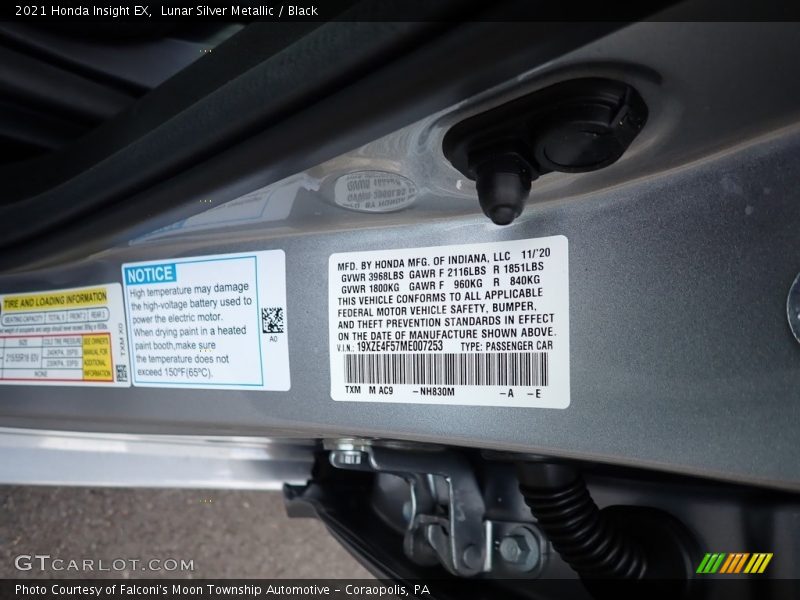 Lunar Silver Metallic / Black 2021 Honda Insight EX