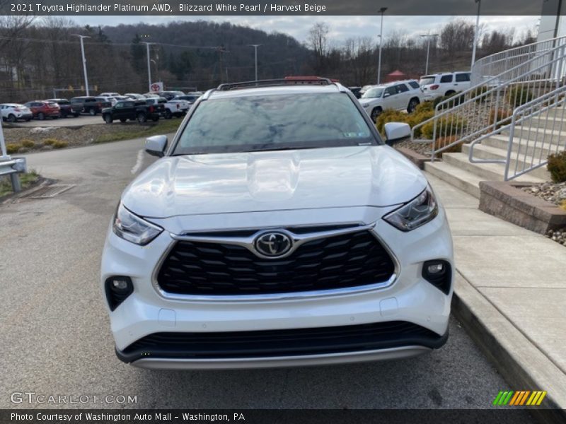Blizzard White Pearl / Harvest Beige 2021 Toyota Highlander Platinum AWD