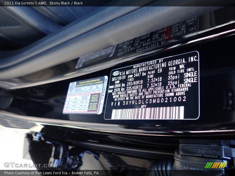 Ebony Black / Black 2021 Kia Sorento S AWD