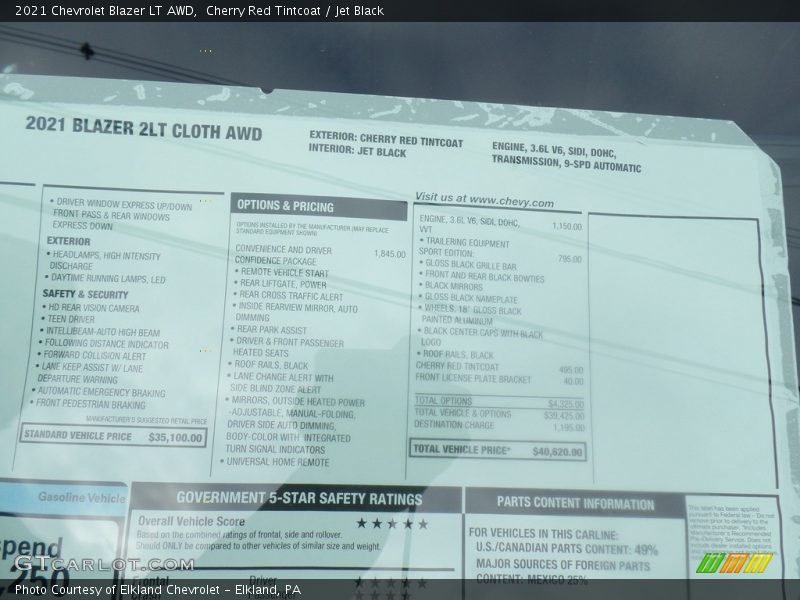  2021 Blazer LT AWD Window Sticker