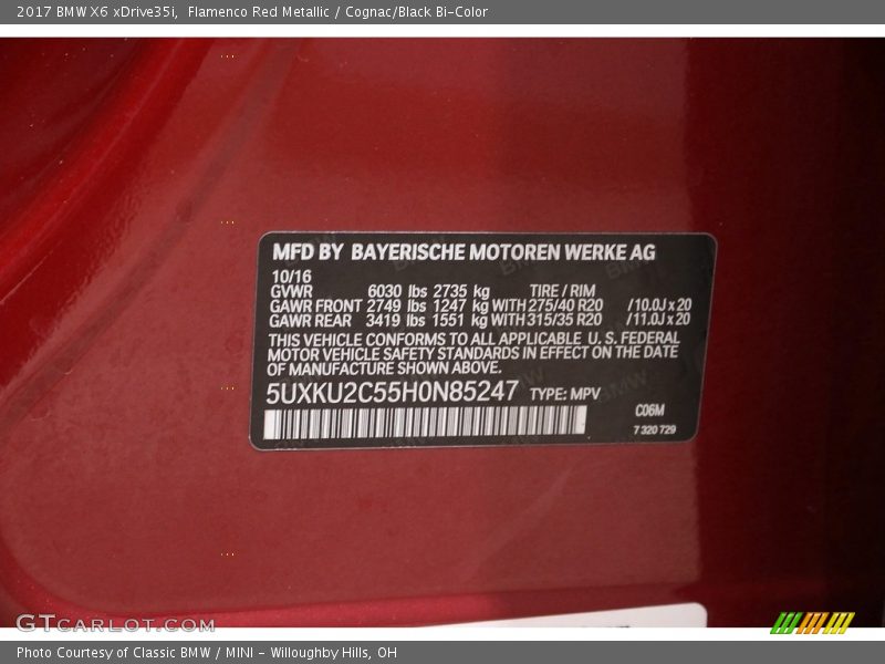 Flamenco Red Metallic / Cognac/Black Bi-Color 2017 BMW X6 xDrive35i