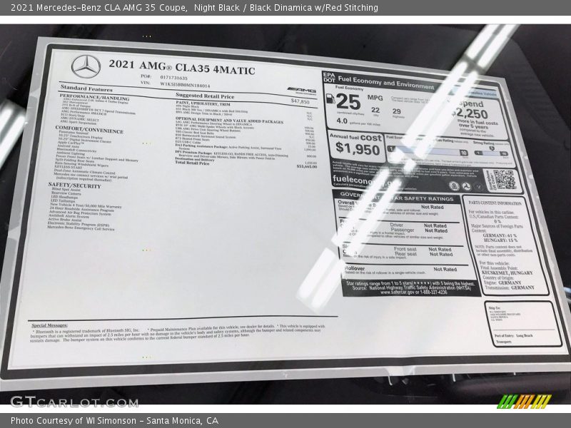 Night Black / Black Dinamica w/Red Stitching 2021 Mercedes-Benz CLA AMG 35 Coupe