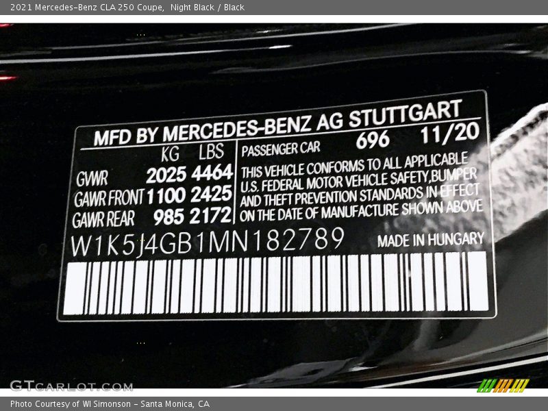 Night Black / Black 2021 Mercedes-Benz CLA 250 Coupe