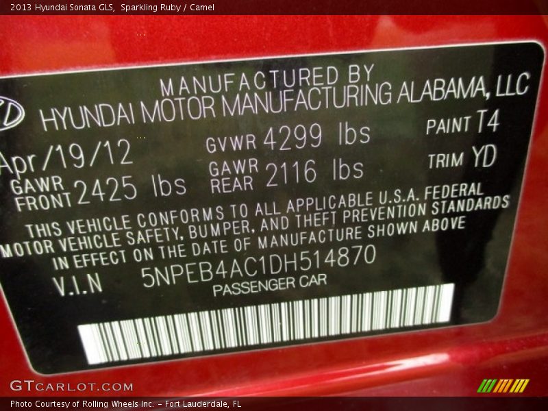 Sparkling Ruby / Camel 2013 Hyundai Sonata GLS