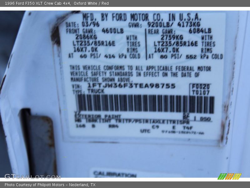 1996 F350 XLT Crew Cab 4x4 Oxford White Color Code YZ