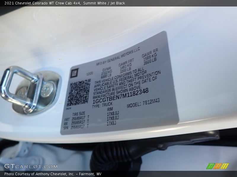 Summit White / Jet Black 2021 Chevrolet Colorado WT Crew Cab 4x4