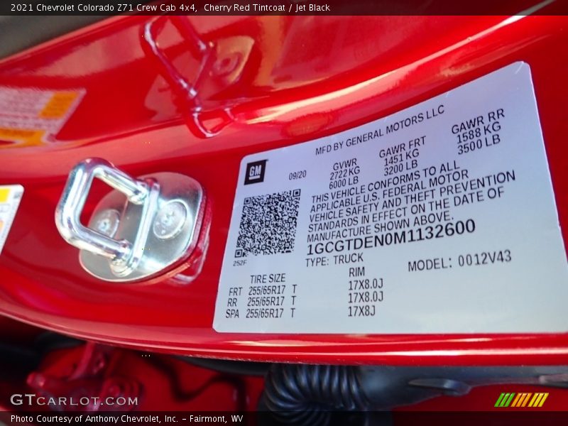 Cherry Red Tintcoat / Jet Black 2021 Chevrolet Colorado Z71 Crew Cab 4x4