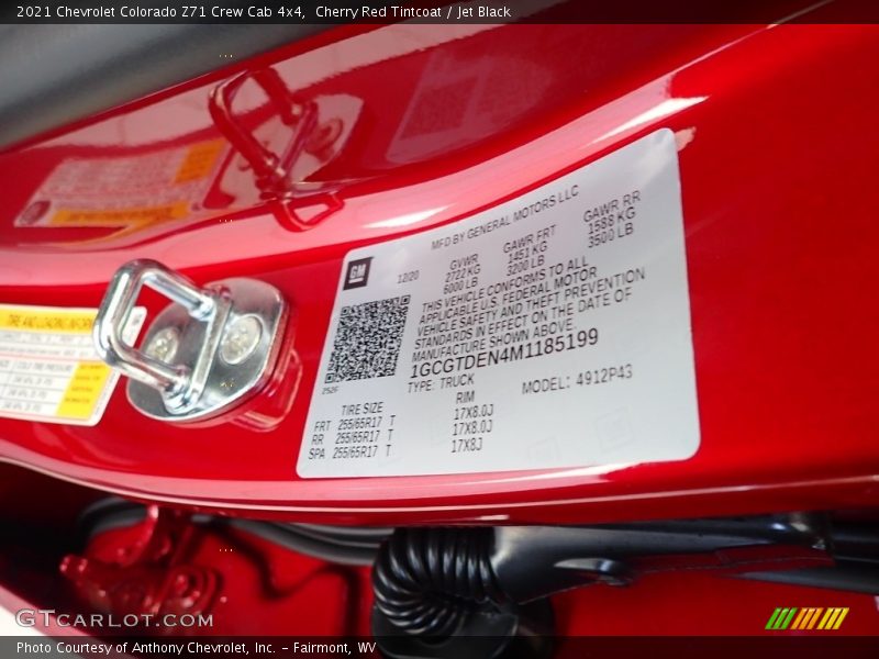 Cherry Red Tintcoat / Jet Black 2021 Chevrolet Colorado Z71 Crew Cab 4x4