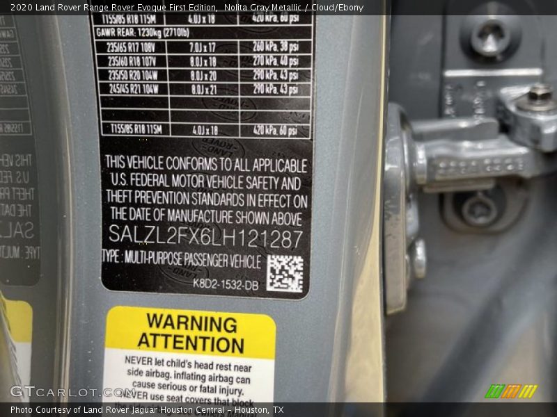 Nolita Gray Metallic / Cloud/Ebony 2020 Land Rover Range Rover Evoque First Edition