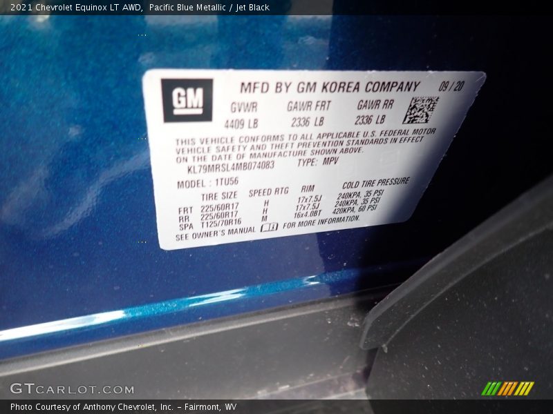 Pacific Blue Metallic / Jet Black 2021 Chevrolet Equinox LT AWD