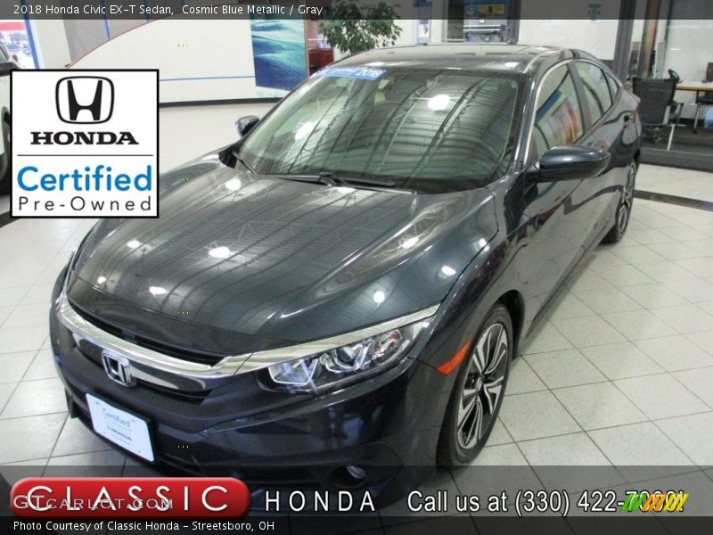 Cosmic Blue Metallic / Gray 2018 Honda Civic EX-T Sedan