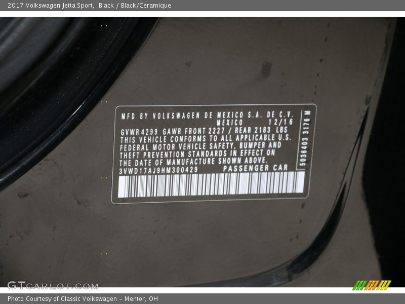 Black / Black/Ceramique 2017 Volkswagen Jetta Sport