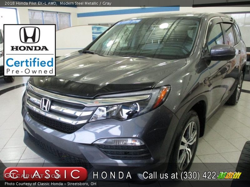 Modern Steel Metallic / Gray 2018 Honda Pilot EX-L AWD