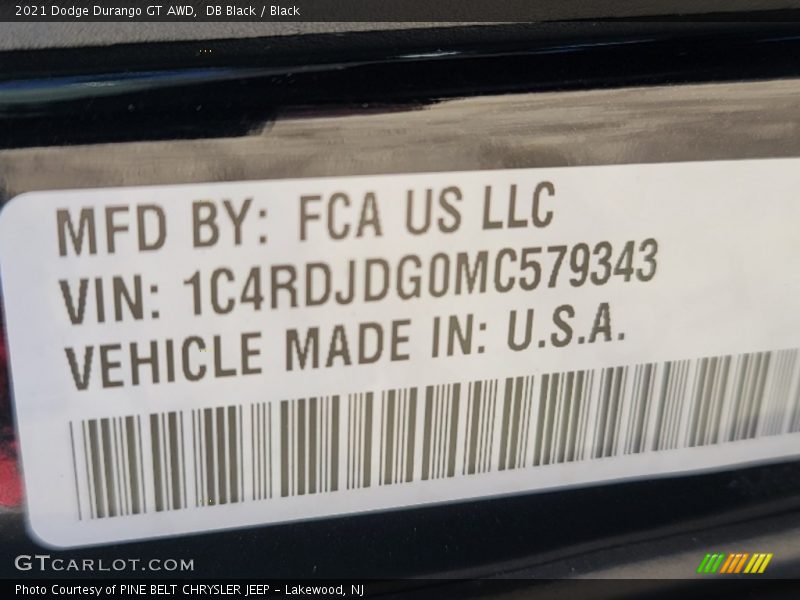 DB Black / Black 2021 Dodge Durango GT AWD